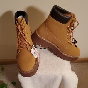 Tan Lace-Up Ankle Boots